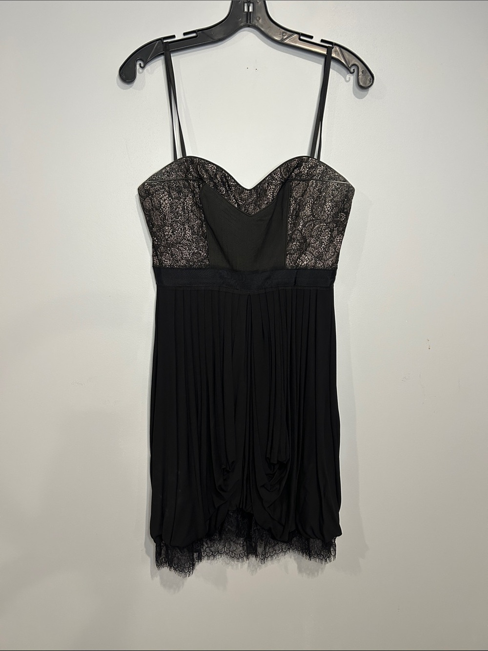BCBGMaxAzria Black Strapless Lace-Trim Pleated Slip Dress